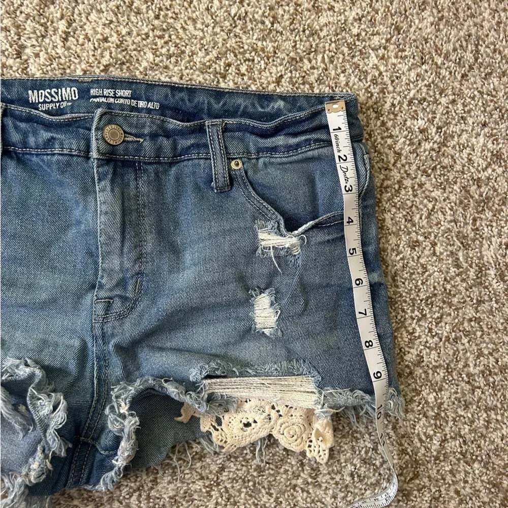Mossimo Supply Co. High Rise Blue Lace Trim Jean Shorts Casual Denim Distressed
